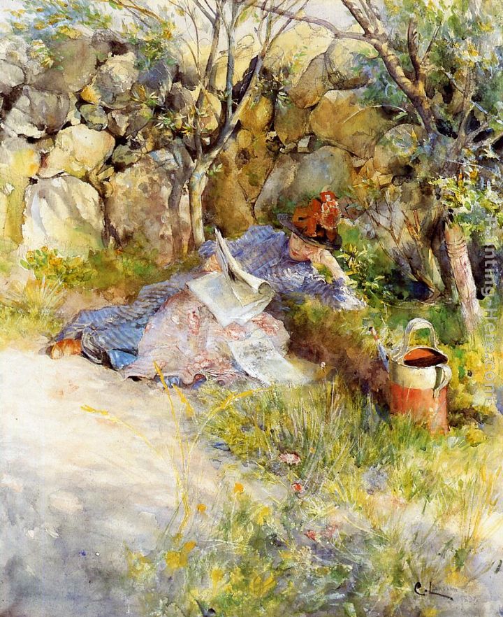 A Lady Reading a Newspaper painting - Carl Larsson A Lady Reading a Newspaper art painting